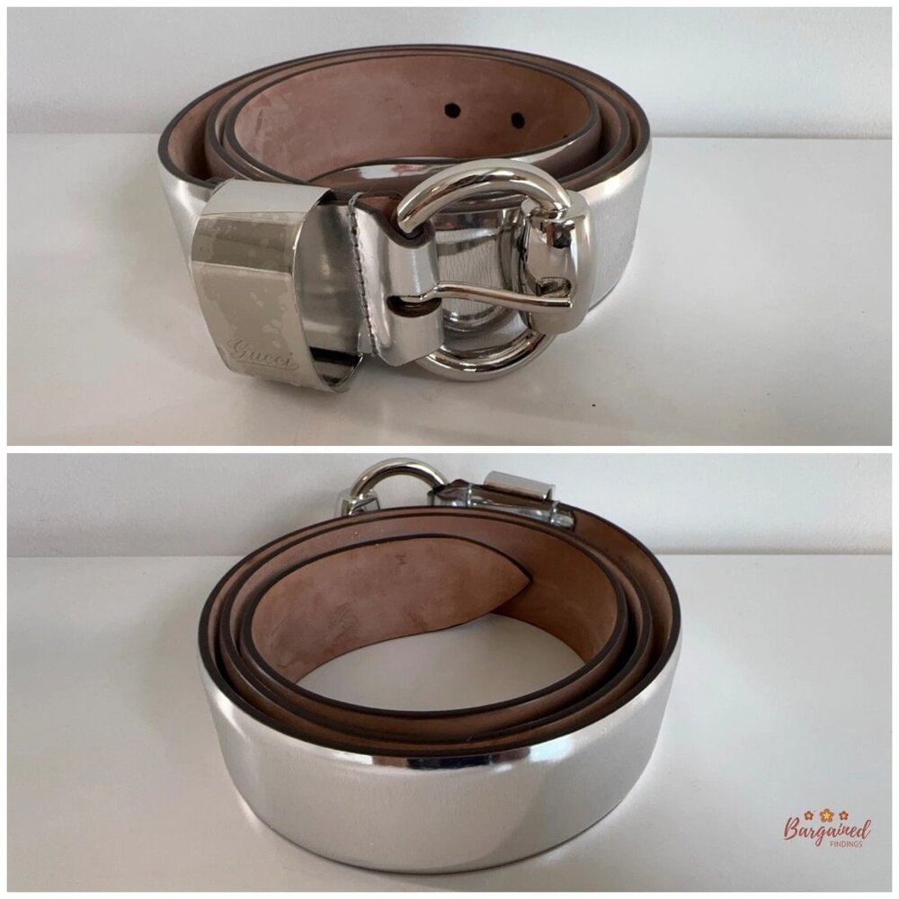 Authentic Gucci Metallic Silver Guccissima Leather Silver Horsebit Buckle 95/38 - Picture 3 of 12